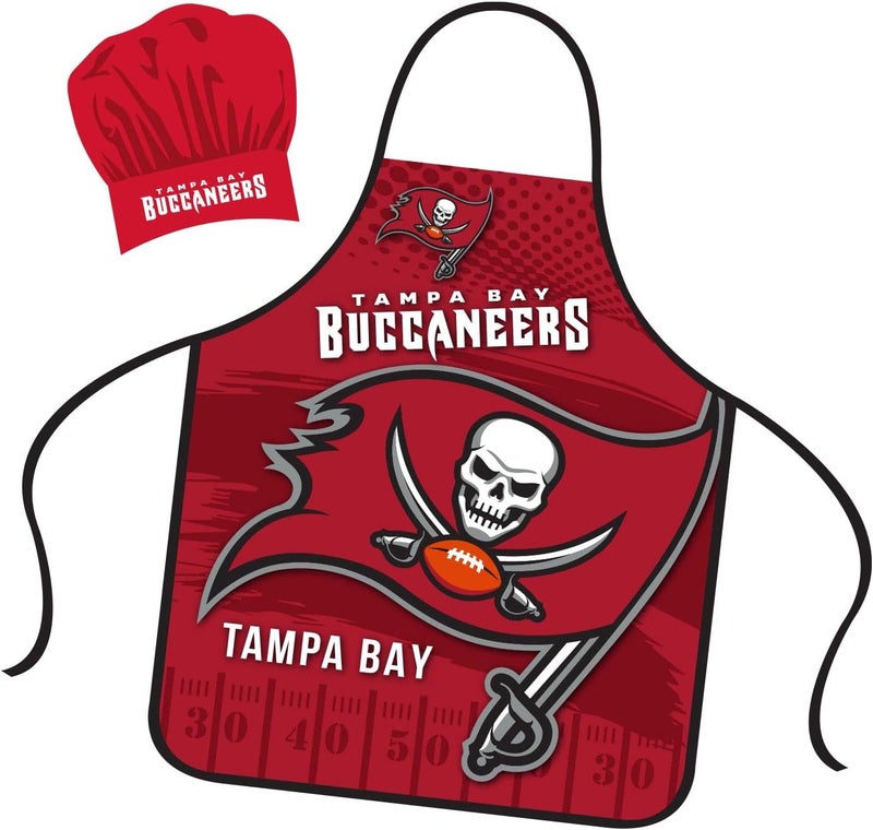 Mojo Licensing Tampa Bay Buccaneers Apron Chef Hat Set Full Color Universal Size Tie Back Grilling Tailgate BBQ Cooking Host - Image 1